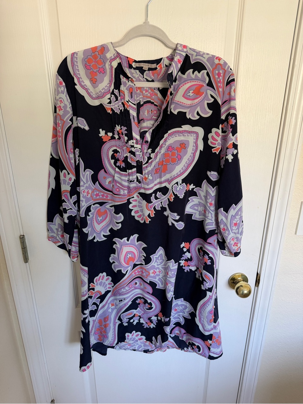 GAP Navy Paisley Split-Neck Tunic with Pink & Lavender Accents